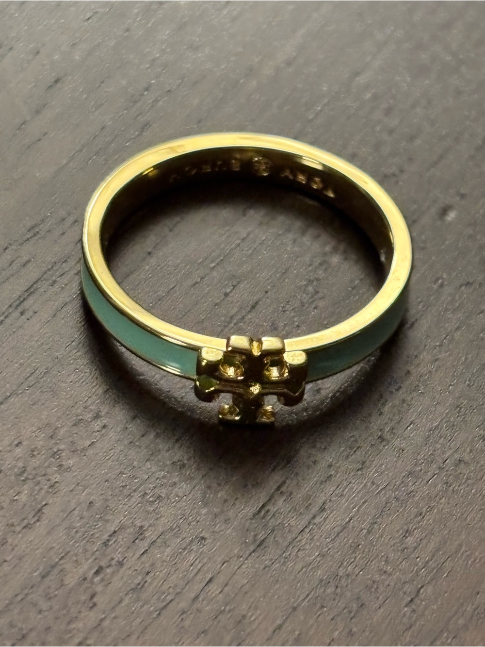 Tory Burch Gold-Tone Ring with Mint Enamel Logo size 8 - Picture 5 of 8